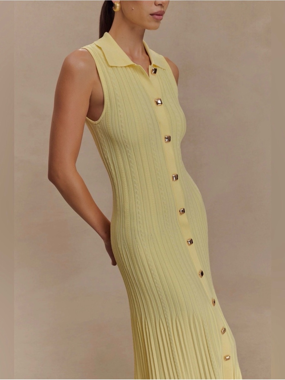 Meshki Margie Sleeveless Knit Midi Dress in Lemon - Picture 2 of 8